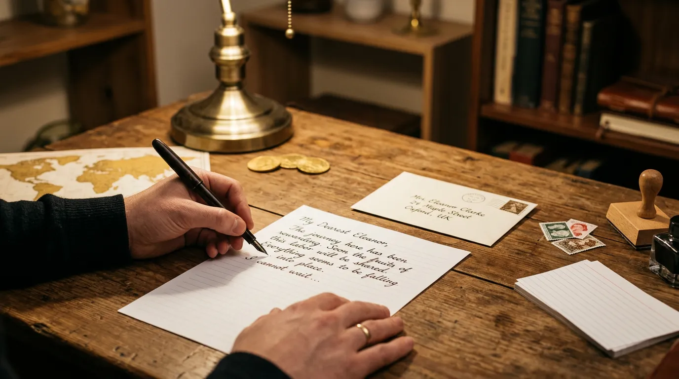 Mail-in sweepstakes request with handwritten letter and envelope