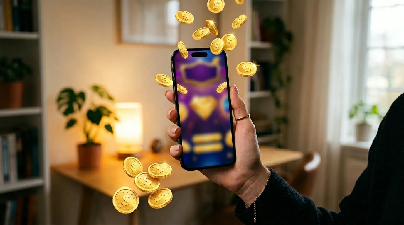 Sweepstakes casino welcome screen showing free Sweeps Coins bonus offer