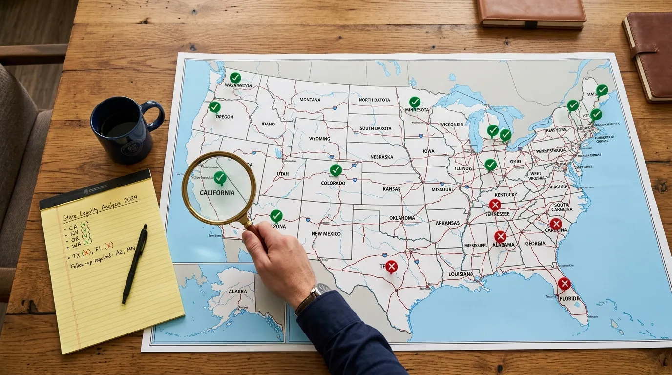 US map showing sweepstakes casino legal states 2026